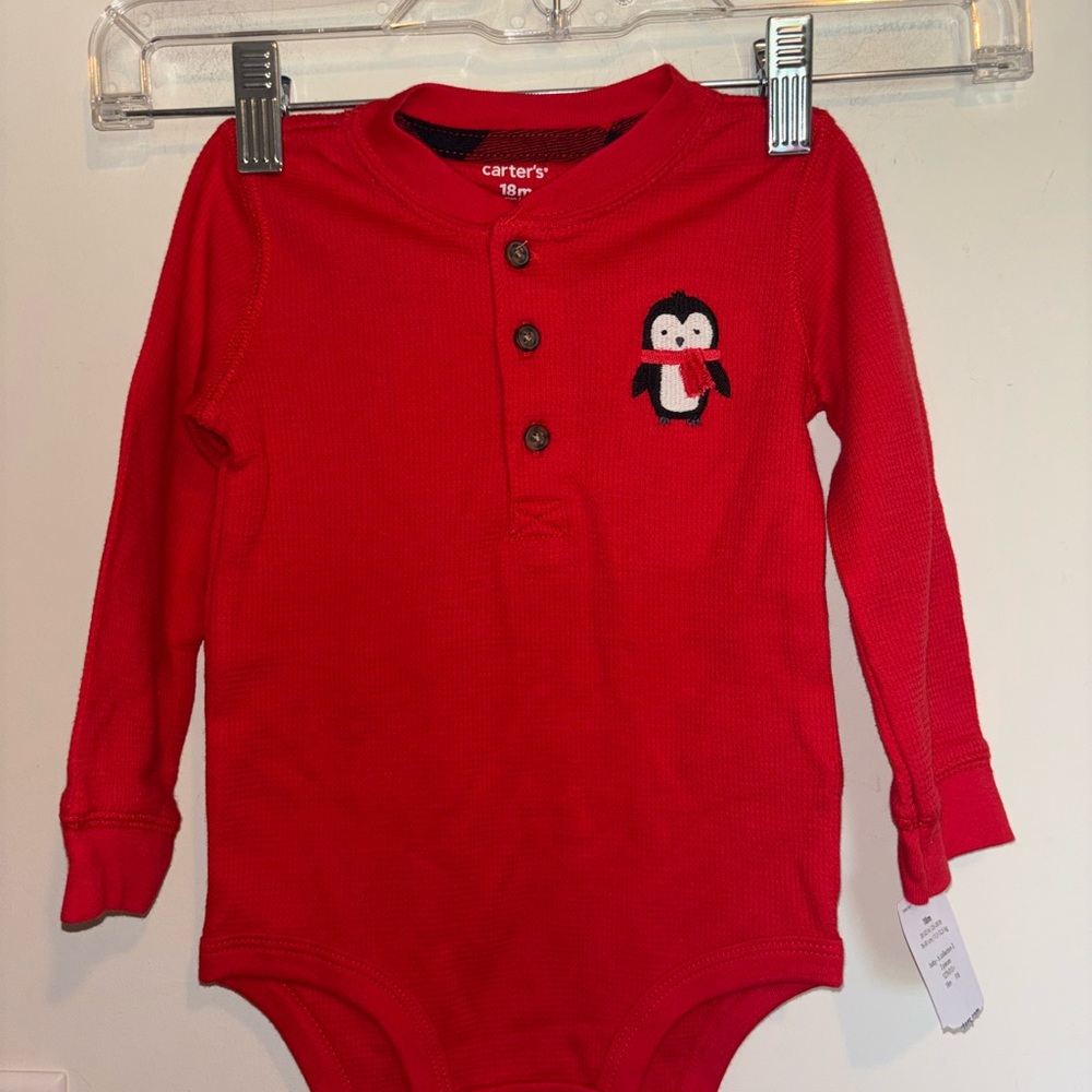 Carter's Red Bodysuit with Penguin Embroidery